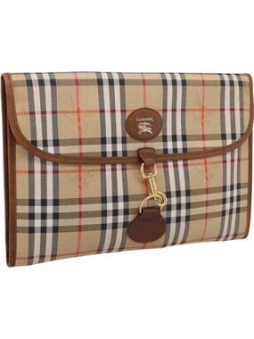 Burberrys Nova Check Clutch Bag Canvas Beige Gold